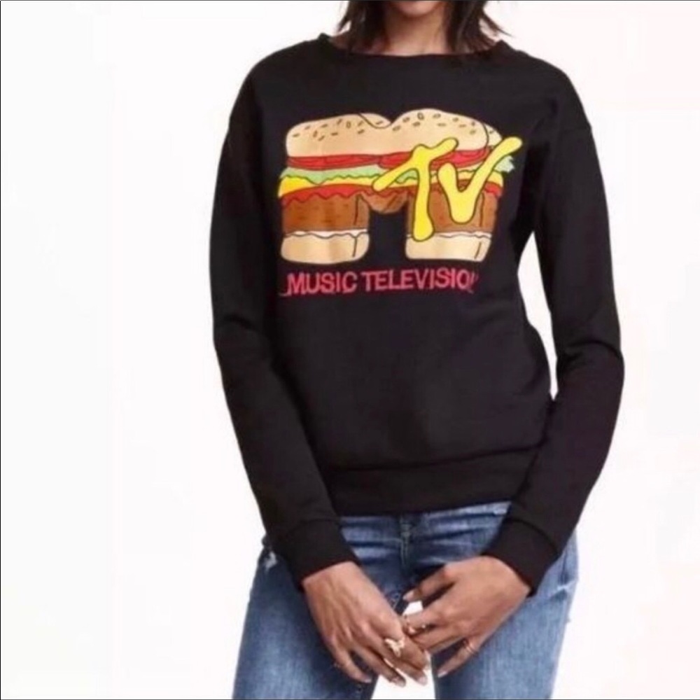 Divided MTV black cheeseburger pullover sweater M